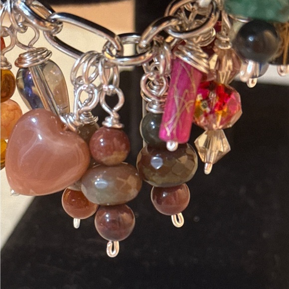 Aventurine,Agate,Tourmaline,Jasper,Heart Charm Bracelet with Drawbench beads - Picture 5 of 11